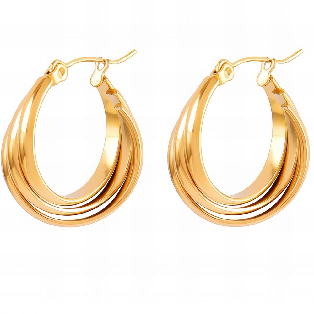 18K Gold Plated Layered Hoop Earrings Stainless Steel Waterproof